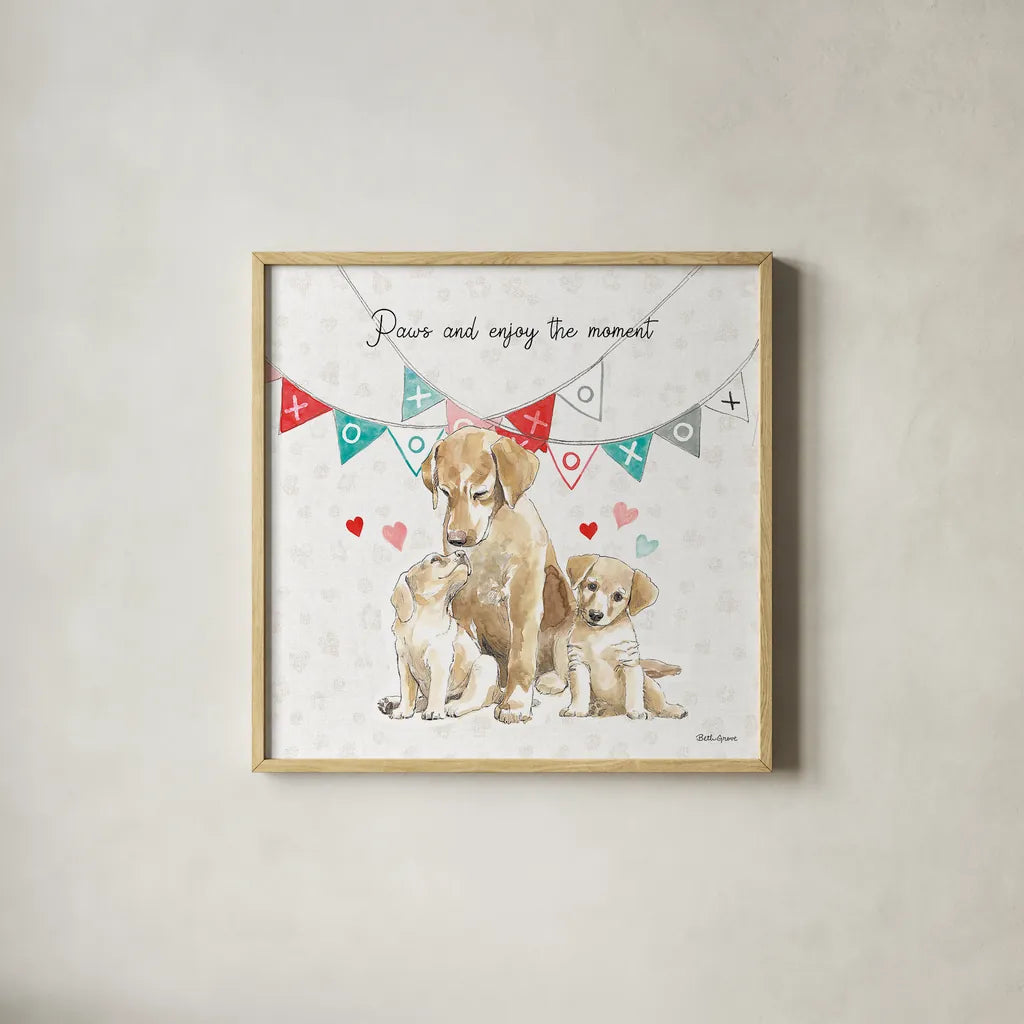 Paws of Love III by Beth Grove. Shown in a natural wood glass frame for a timeless modern aesthetic. Available as an archival giclee rolled canvas, fine art paper, or poster print. SKU 53511a.