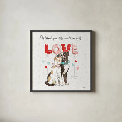 Paws of Love IV by Beth Grove. Shown in a sleek black glass frame for a contemporary gallery look. Available as an archival giclee rolled canvas, fine art paper, or poster print. SKU 53512a.
