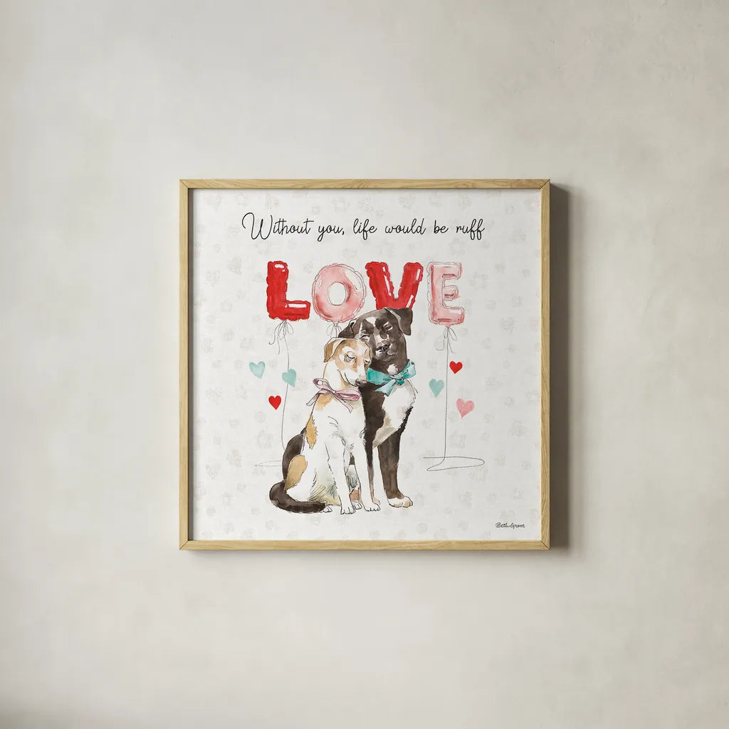 Paws of Love IV by Beth Grove. Shown in a natural wood glass frame for a timeless modern aesthetic. Available as an archival giclee rolled canvas, fine art paper, or poster print. SKU 53512a.