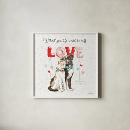 Paws of Love IV by Beth Grove. Shown in a crisp white glass frame for a clean and minimalist style. Available as an archival giclee rolled canvas, fine art paper, or poster print. SKU 53512a.