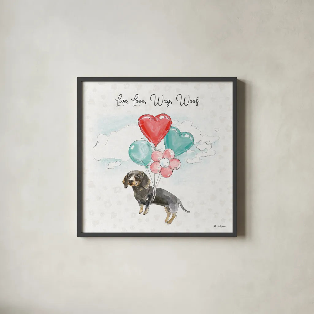 Paws of Love V by Beth Grove. Shown in a sleek black glass frame for a contemporary gallery look. Available as an archival giclee rolled canvas, fine art paper, or poster print. SKU 53513a.