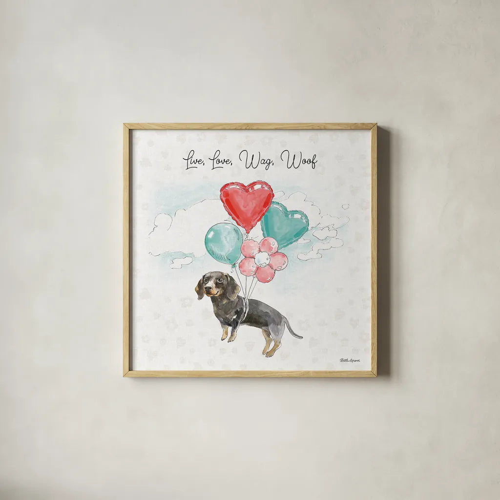 Paws of Love V by Beth Grove. Shown in a natural wood glass frame for a timeless modern aesthetic. Available as an archival giclee rolled canvas, fine art paper, or poster print. SKU 53513a.