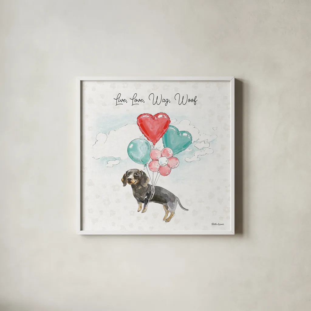 Paws of Love V by Beth Grove. Shown in a crisp white glass frame for a clean and minimalist style. Available as an archival giclee rolled canvas, fine art paper, or poster print. SKU 53513a.