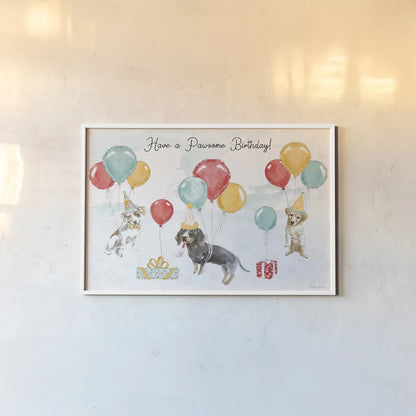 Paws of Love V Birthday by Beth Grove. shown as a paper print in a white frame. Available as a archival giclee rolled canvas, fine art paper, or poster print. SKU 87359i.