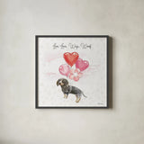 Paws of Love V Pink by Beth Grove. Shown in a sleek black glass frame for a contemporary gallery look. Available as an archival giclee rolled canvas, fine art paper, or poster print. SKU 56386a.