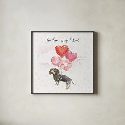 Paws of Love V Pink by Beth Grove. Shown in a sleek black glass frame for a contemporary gallery look. Available as an archival giclee rolled canvas, fine art paper, or poster print. SKU 56386a.