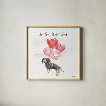 Paws of Love V Pink by Beth Grove. Shown in a natural wood glass frame for a timeless modern aesthetic. Available as an archival giclee rolled canvas, fine art paper, or poster print. SKU 56386a.