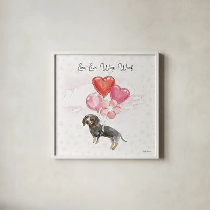 Paws of Love V Pink by Beth Grove. Shown in a crisp white glass frame for a clean and minimalist style. Available as an archival giclee rolled canvas, fine art paper, or poster print. SKU 56386a.