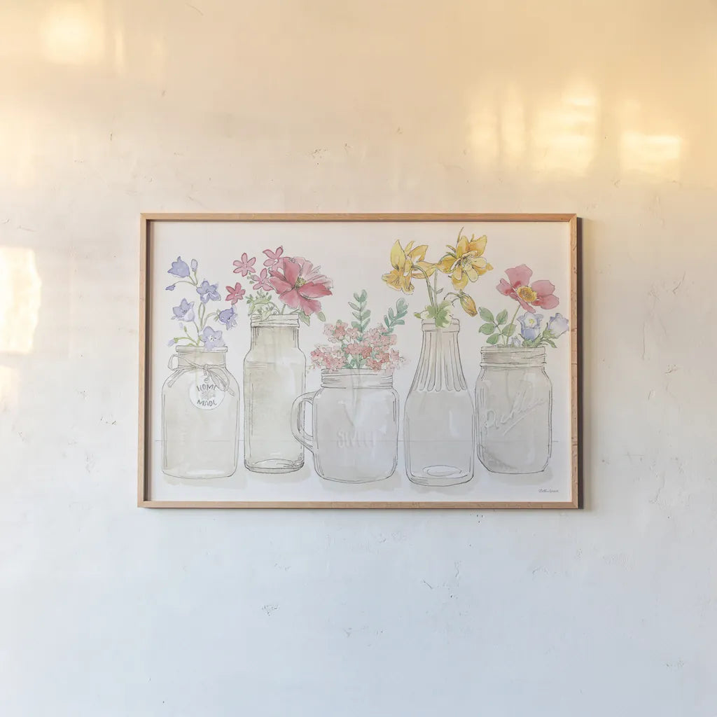 Peaceful Petals I by Beth Grove. shown as a paper print in a natural frame. Available as a archival giclee rolled canvas, fine art paper, or poster print. SKU 69986i.