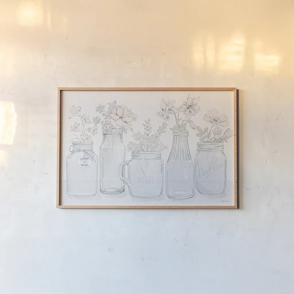 Peaceful Petals I Blue Gray by Beth Grove. shown as a paper print in a natural frame. Available as a archival giclee rolled canvas, fine art paper, or poster print. SKU 79199i.