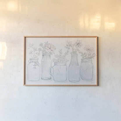 Peaceful Petals I Blue Gray by Beth Grove. shown as a paper print in a natural frame. Available as a archival giclee rolled canvas, fine art paper, or poster print. SKU 79199i.