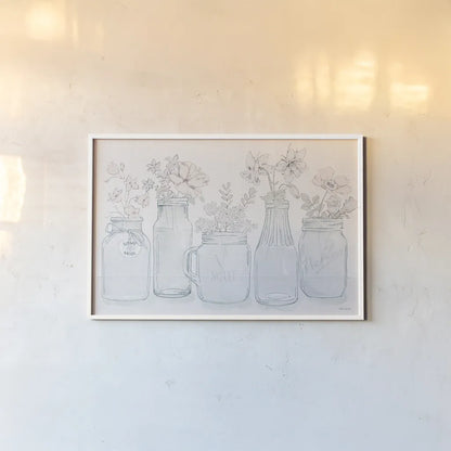 Peaceful Petals I Blue Gray by Beth Grove. shown as a paper print in a white frame. Available as a archival giclee rolled canvas, fine art paper, or poster print. SKU 79199i.