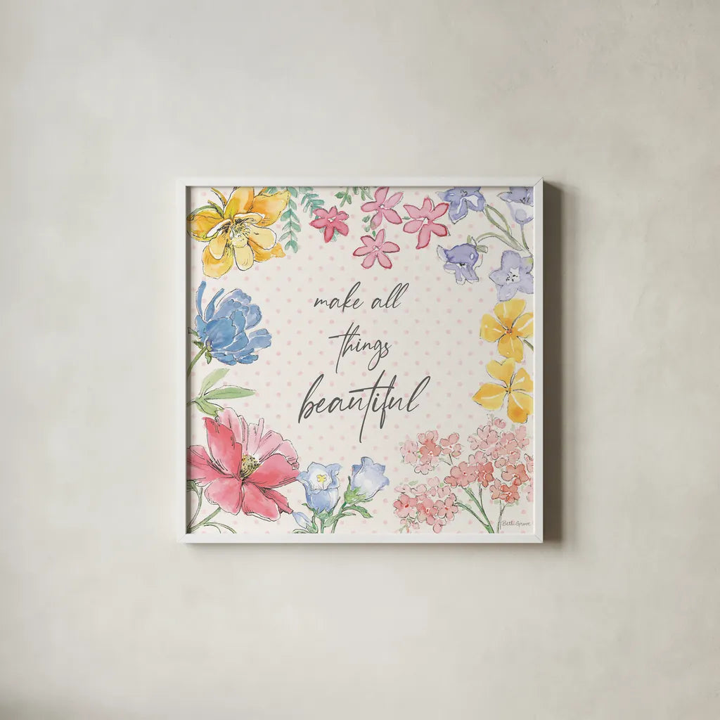 Peaceful Petals IX by Beth Grove. Shown in a crisp white glass frame for a clean and minimalist style. Available as an archival giclee rolled canvas, fine art paper, or poster print. SKU 69994a.