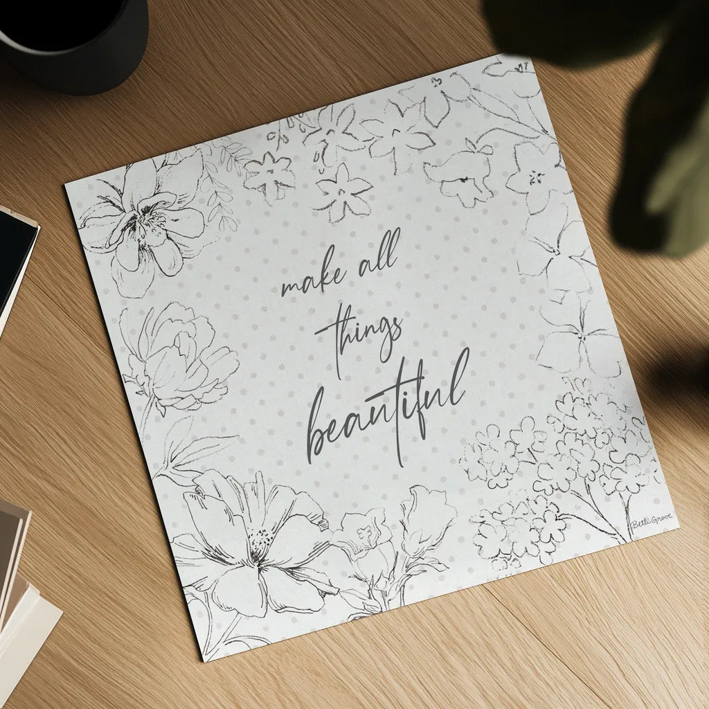 Peaceful Petals IX Neutral by Beth Grove. Shown as a detailed flat fine art print, highlighting archival giclee quality. Available as an archival giclee rolled canvas, fine art paper, or poster print. SKU 70004a.