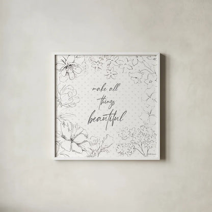 Peaceful Petals IX Neutral by Beth Grove. Shown in a crisp white glass frame for a clean and minimalist style. Available as an archival giclee rolled canvas, fine art paper, or poster print. SKU 70004a.