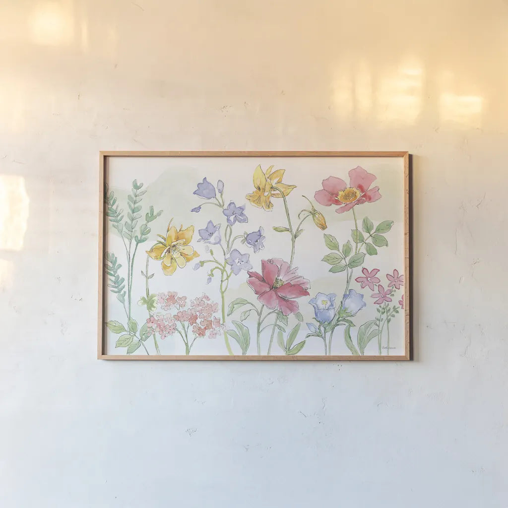 Peaceful Petals VI by Beth Grove. shown as a paper print in a natural frame. Available as a archival giclee rolled canvas, fine art paper, or poster print. SKU 69991i.
