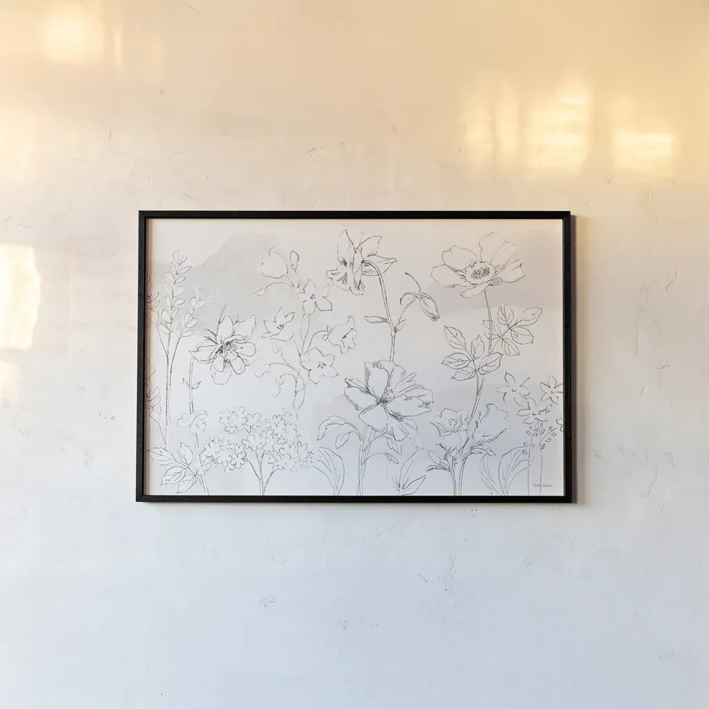 Peaceful Petals VI Neutral by Beth Grove. shown as a paper print in a black flame. Available as a archival giclee rolled canvas, fine art paper, or poster print. SKU 70001i.