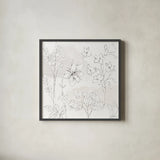 Peaceful Petals VII Neutral by Beth Grove. Shown in a sleek black glass frame for a contemporary gallery look. Available as an archival giclee rolled canvas, fine art paper, or poster print. SKU 70002a.