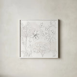 Peaceful Petals VII Neutral by Beth Grove. Shown in a crisp white glass frame for a clean and minimalist style. Available as an archival giclee rolled canvas, fine art paper, or poster print. SKU 70002a.