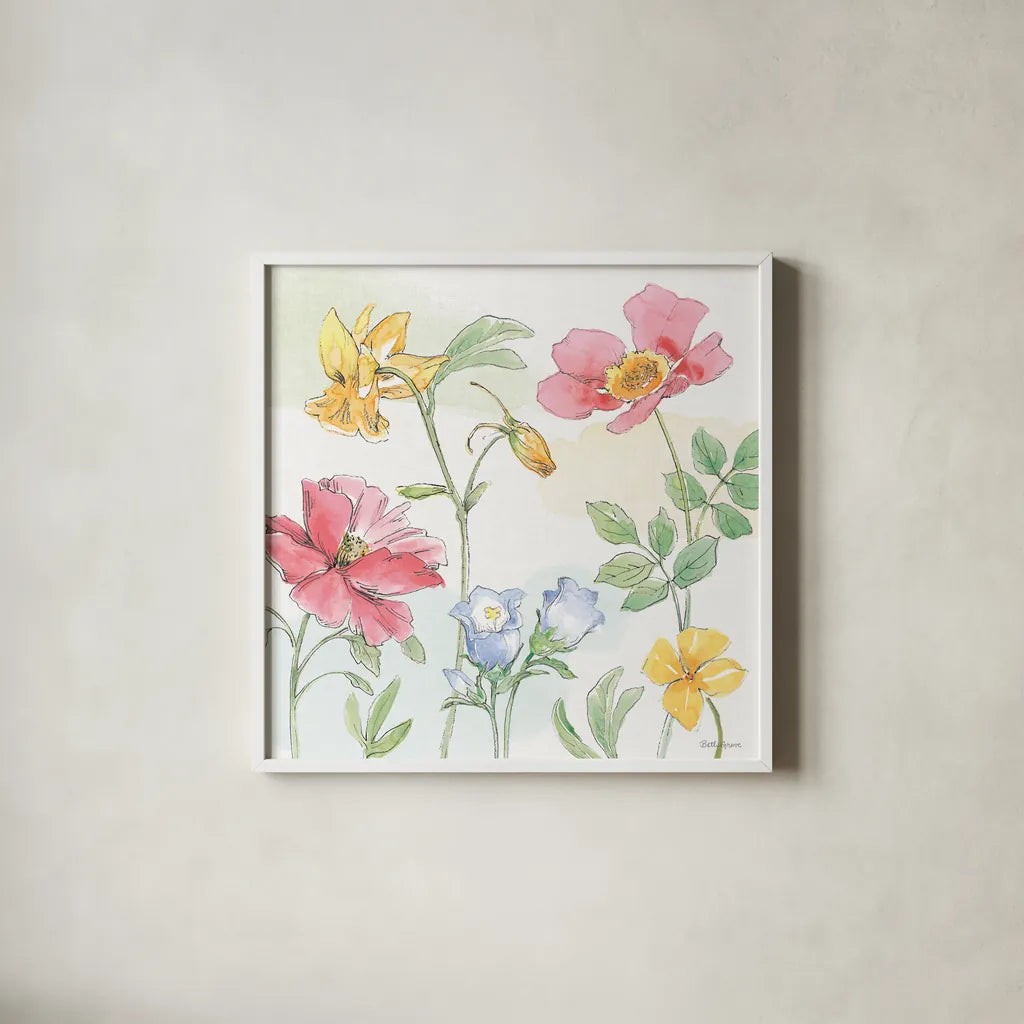 Peaceful Petals VIII by Beth Grove. Shown in a crisp white glass frame for a clean and minimalist style. Available as an archival giclee rolled canvas, fine art paper, or poster print. SKU 69993a.