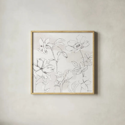 Peaceful Petals VIII Neutral by Beth Grove. Shown in a natural wood glass frame for a timeless modern aesthetic. Available as an archival giclee rolled canvas, fine art paper, or poster print. SKU 70003a.