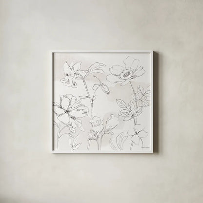 Peaceful Petals VIII Neutral by Beth Grove. Shown in a crisp white glass frame for a clean and minimalist style. Available as an archival giclee rolled canvas, fine art paper, or poster print. SKU 70003a.