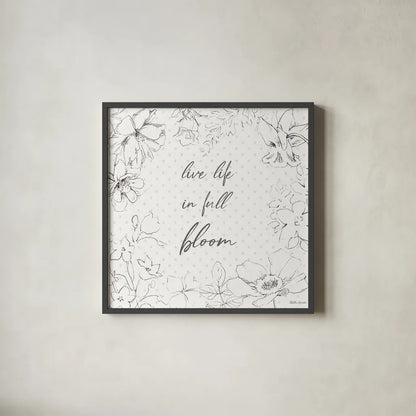 Peaceful Petals X Neutral by Beth Grove. Shown in a sleek black glass frame for a contemporary gallery look. Available as an archival giclee rolled canvas, fine art paper, or poster print. SKU 70005a.