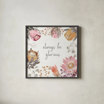 Petal Passion II Soft Boho by Beth Grove. Shown in a sleek black glass frame for a contemporary gallery look. Available as an archival giclee rolled canvas, fine art paper, or poster print. SKU 71434a.