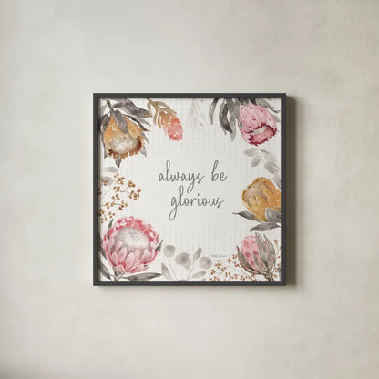 Petal Passion III Soft Boho by Beth Grove. Shown in a sleek black glass frame for a contemporary gallery look. Available as an archival giclee rolled canvas, fine art paper, or poster print. SKU 71435a.