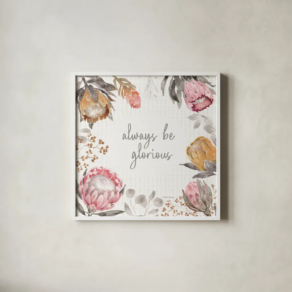 Petal Passion III Soft Boho by Beth Grove. Shown in a crisp white glass frame for a clean and minimalist style. Available as an archival giclee rolled canvas, fine art paper, or poster print. SKU 71435a.