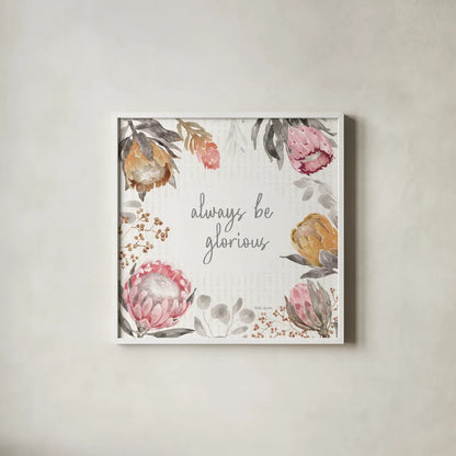 Petal Passion III Soft Boho by Beth Grove. Shown in a crisp white glass frame for a clean and minimalist style. Available as an archival giclee rolled canvas, fine art paper, or poster print. SKU 71435a.