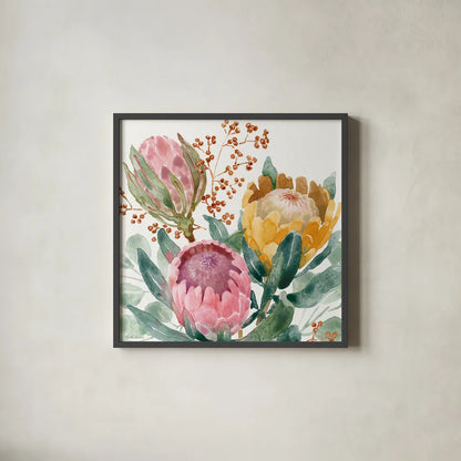 Petal Passion IX by Beth Grove. Shown in a sleek black glass frame for a contemporary gallery look. Available as an archival giclee rolled canvas, fine art paper, or poster print. SKU 70848a.
