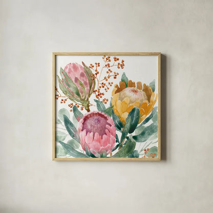 Petal Passion IX by Beth Grove. Shown in a natural wood glass frame for a timeless modern aesthetic. Available as an archival giclee rolled canvas, fine art paper, or poster print. SKU 70848a.