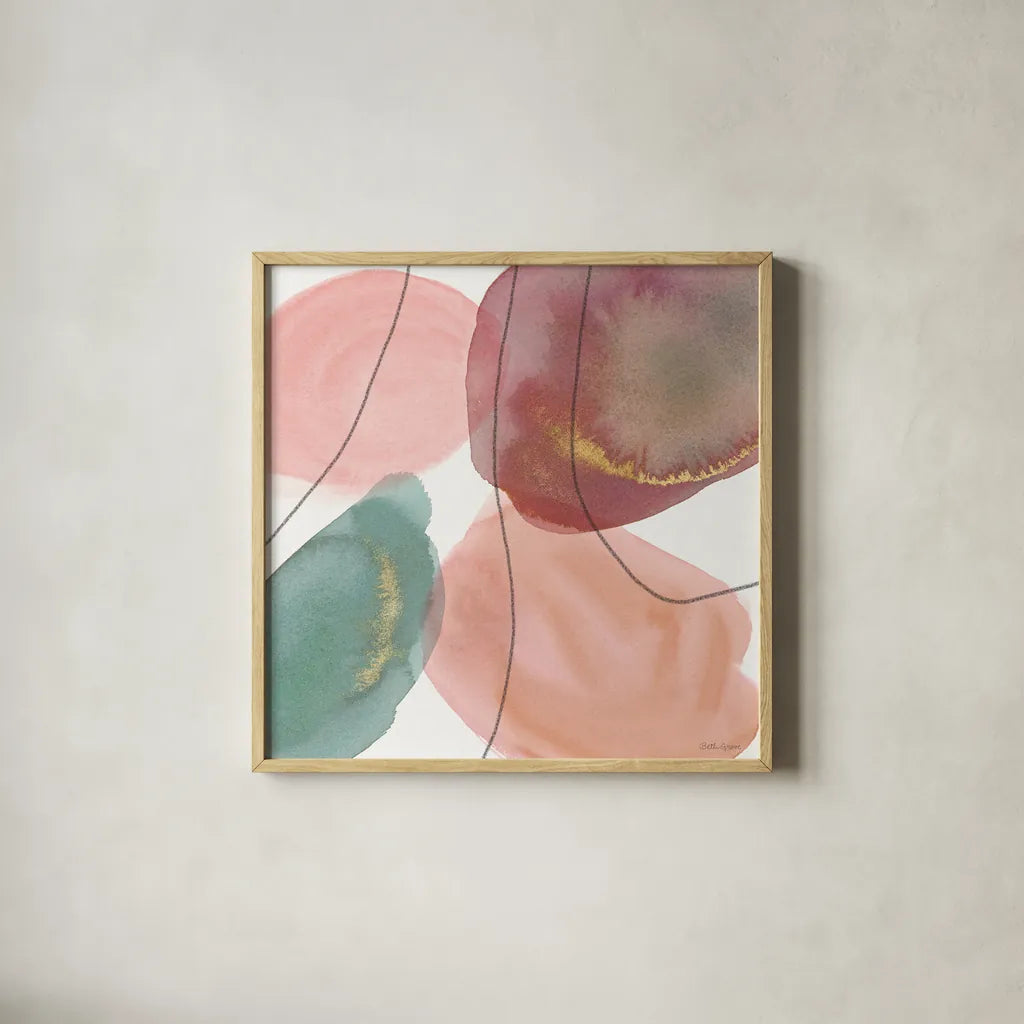 Petal Passion XII by Beth Grove. Shown in a natural wood glass frame for a timeless modern aesthetic. Available as an archival giclee rolled canvas, fine art paper, or poster print. SKU 70851a.