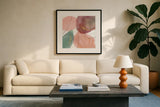 Petal Passion XII by Beth Grove. Displayed in a glass frame with matte in a clean modern living room. Available as an archival giclee rolled canvas, fine art paper, or poster print. SKU 70851a.