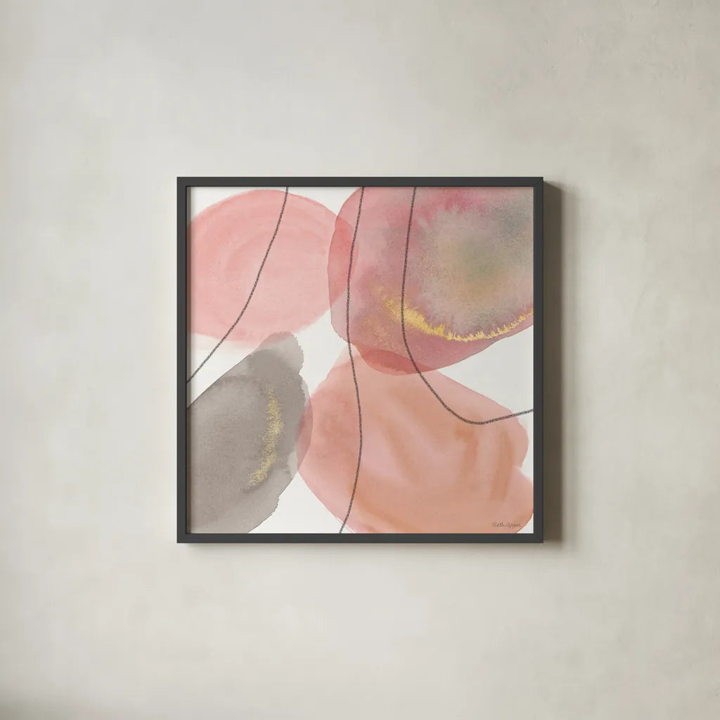Petal Passion XII Soft Boho by Beth Grove. Shown in a sleek black glass frame for a contemporary gallery look. Available as an archival giclee rolled canvas, fine art paper, or poster print. SKU 71442a.
