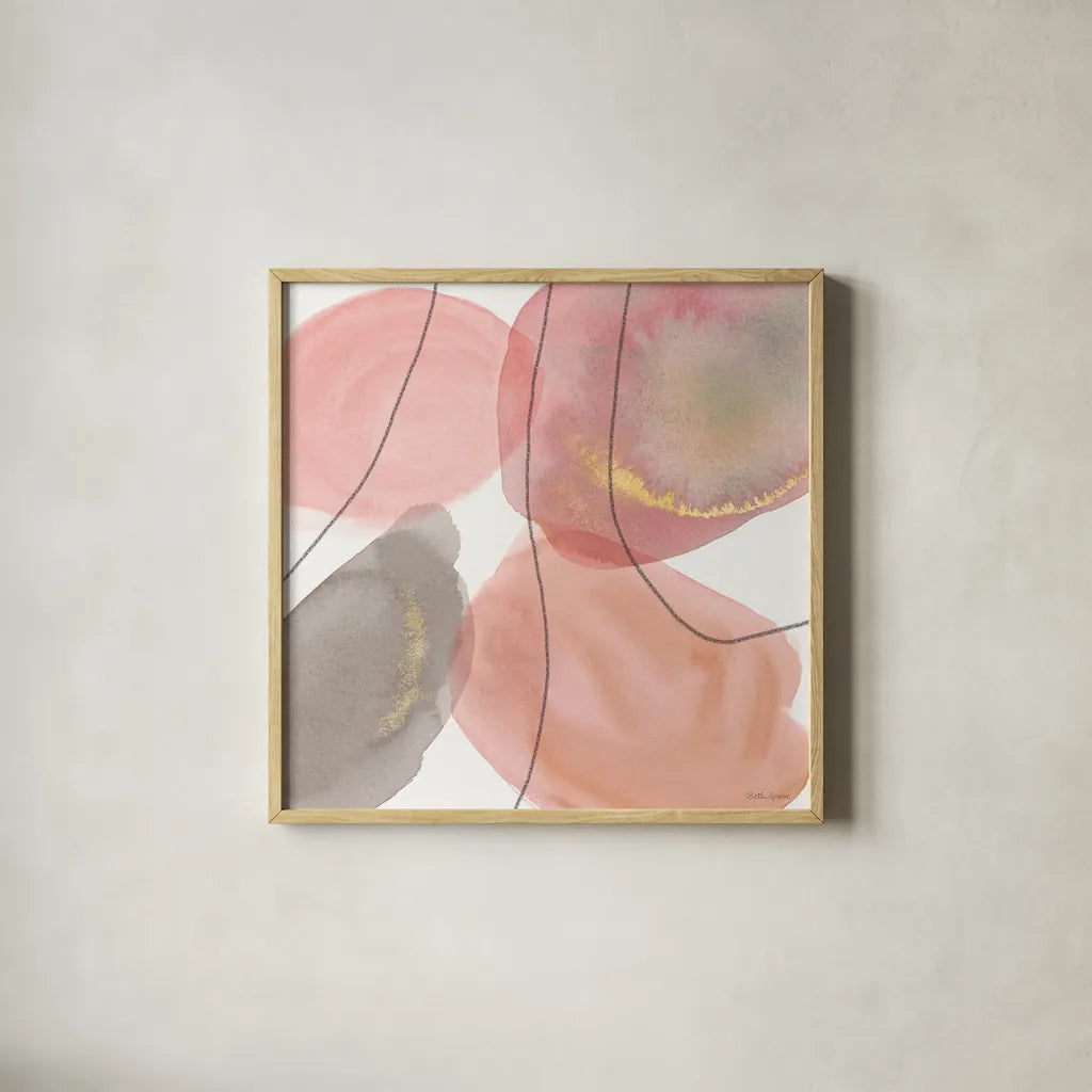 Petal Passion XII Soft Boho by Beth Grove. Shown in a natural wood glass frame for a timeless modern aesthetic. Available as an archival giclee rolled canvas, fine art paper, or poster print. SKU 71442a.