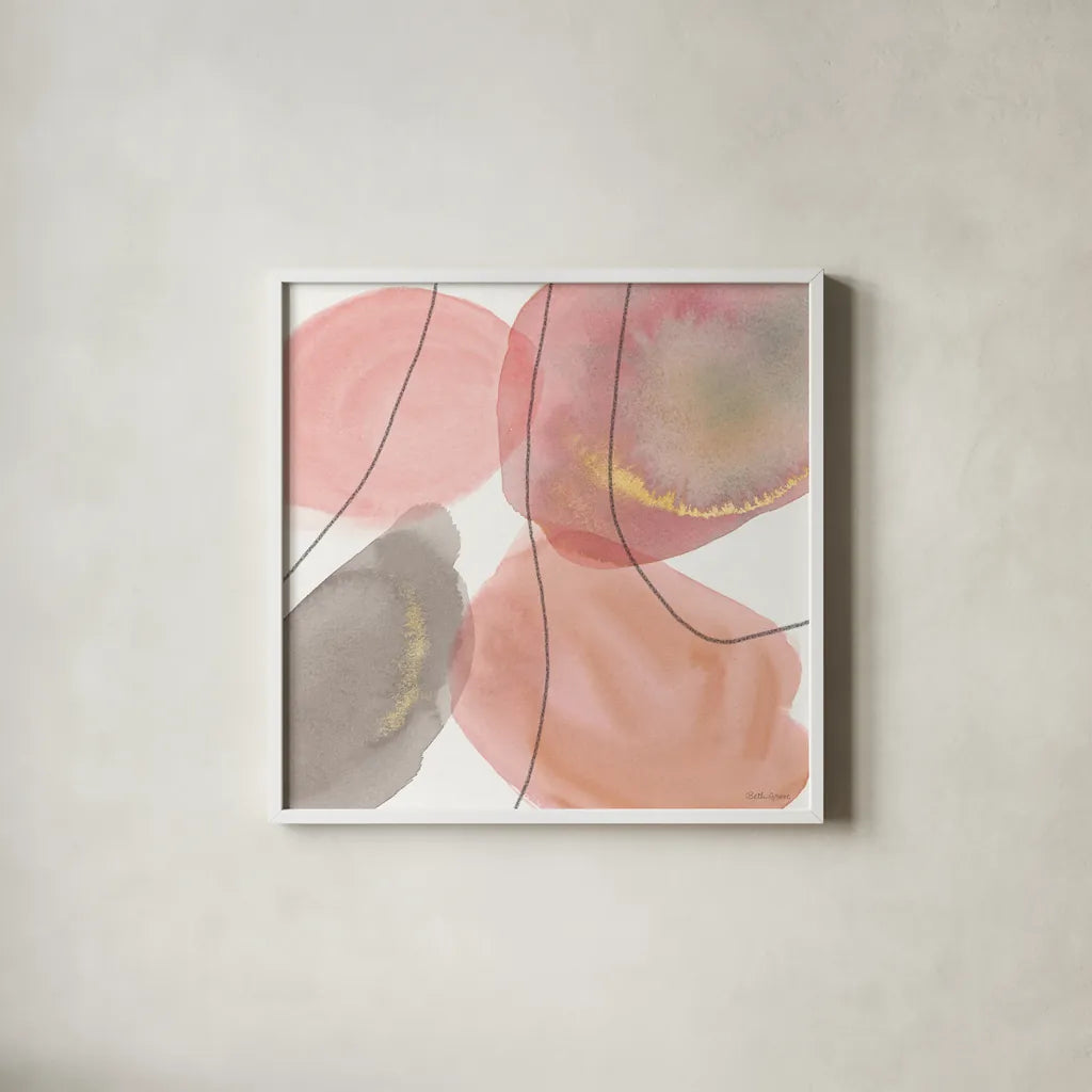 Petal Passion XII Soft Boho by Beth Grove. Shown in a crisp white glass frame for a clean and minimalist style. Available as an archival giclee rolled canvas, fine art paper, or poster print. SKU 71442a.