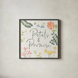 Petals and Promise V by Beth Grove. Shown in a sleek black glass frame for a contemporary gallery look. Available as an archival giclee rolled canvas, fine art paper, or poster print. SKU 102050a.