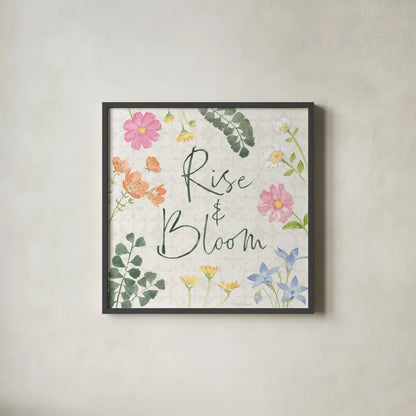 Petals and Promise VI by Beth Grove. Shown in a sleek black glass frame for a contemporary gallery look. Available as an archival giclee rolled canvas, fine art paper, or poster print. SKU 102051a.