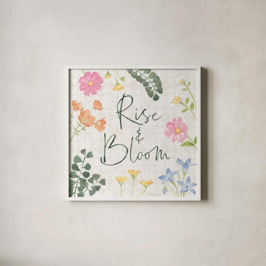 Petals and Promise VI by Beth Grove. Shown in a crisp white glass frame for a clean and minimalist style. Available as an archival giclee rolled canvas, fine art paper, or poster print. SKU 102051a.