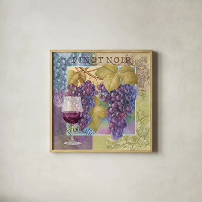Pinot Noir by Beth Grove. Shown in a natural wood glass frame for a timeless modern aesthetic. Available as an archival giclee rolled canvas, fine art paper, or poster print. SKU 29648a.