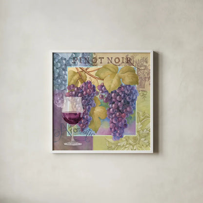 Pinot Noir by Beth Grove. Shown in a crisp white glass frame for a clean and minimalist style. Available as an archival giclee rolled canvas, fine art paper, or poster print. SKU 29648a.