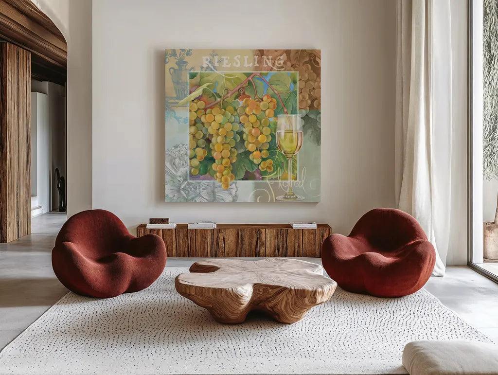 Riesling by Beth Grove. Shown as extra-large giant wall art in a modern living room. Available as an archival giclee rolled canvas, fine art paper, or poster print. SKU 29647a.