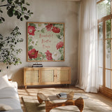 Rustic Season II by Beth Grove. Shown in a natural wood frame in a cozy modern living room. Available as an archival giclee rolled canvas, fine art paper, or poster print. SKU 57370a.