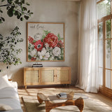 Rustic Season VII by Beth Grove. Shown in a natural wood frame in a cozy modern living room. Available as an archival giclee rolled canvas, fine art paper, or poster print. SKU 57375a.