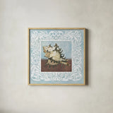 Sandy Shells Blue Spikey by Beth Grove. Shown in a natural wood glass frame for a timeless modern aesthetic. Available as an archival giclee rolled canvas, fine art paper, or poster print. SKU 44283a.