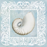 Sandy Shells Blue on Blue Nautilus by Beth Grove. SKU 12888a. Archival Giclee Fine art print for wall decor.