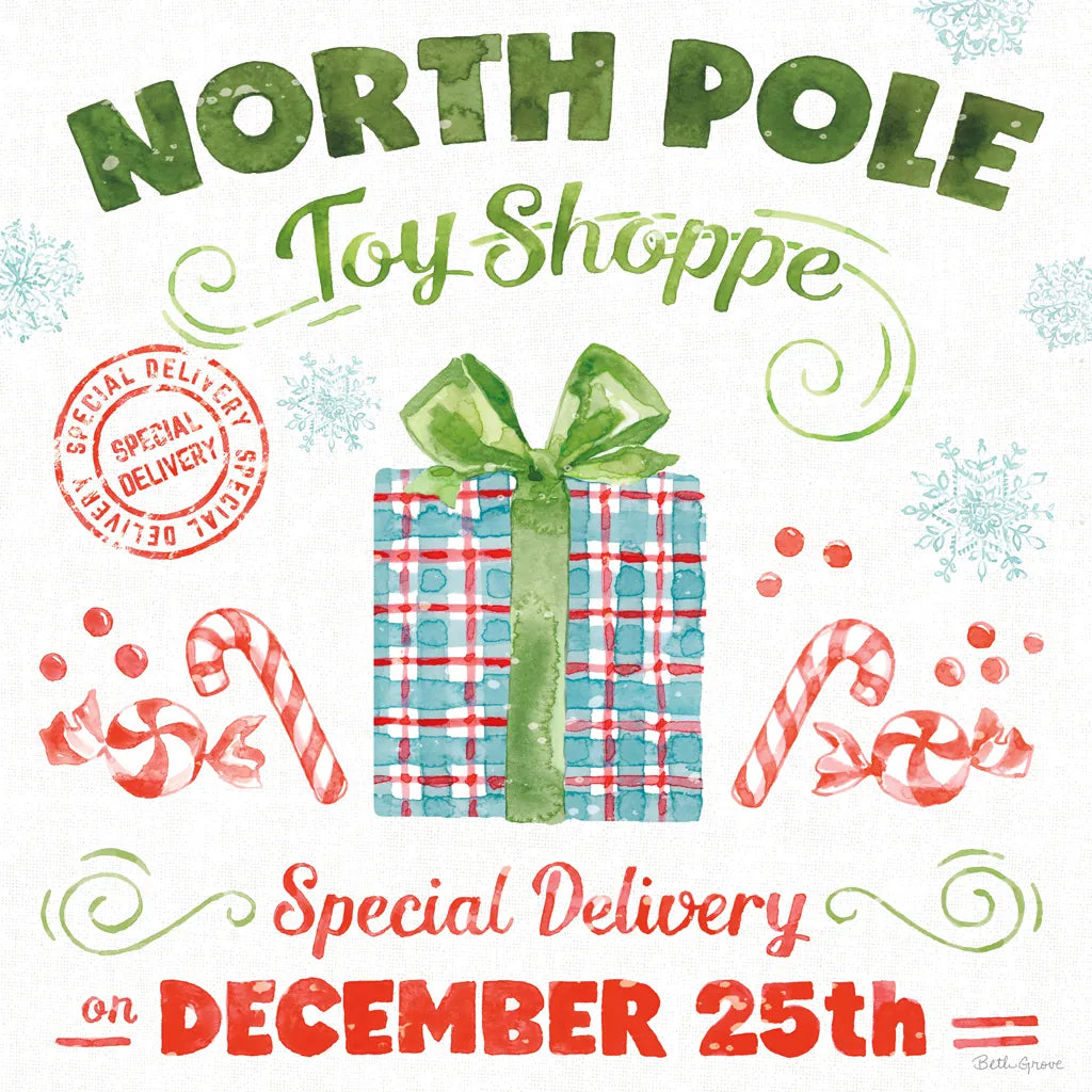 Santa Signs IV by Beth Grove. SKU 74592a. Archival Giclee Fine art print for wall decor.