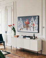 Santas List I by Beth Grove. shown as a framed stretched canvas in a living room above a console. Available as a archival giclee rolled canvas, fine art paper, or poster print. SKU 71702i.
